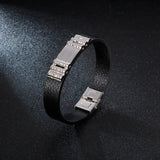 Men's Leather Bracelet Stainless Steel Motorcycle Design