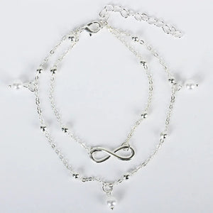 Retro Pearl Ankle Bracelet Hand-Beaded Double Strand Jewelry