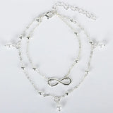 Retro Pearl Ankle Bracelet Hand-Beaded Double Strand Jewelry