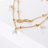 Retro Pearl Ankle Bracelet Hand-Beaded Double Strand Jewelry