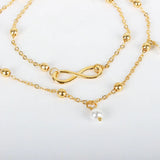 Retro Pearl Ankle Bracelet Hand-Beaded Double Strand Jewelry