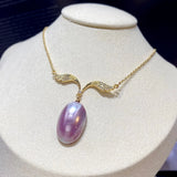 Vintage Horse Shell Pearl Pendant Necklace 14K Wrapped Pink Wing Horse Shell
