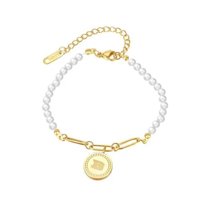 Pearl Bracelet Letter B Stainless Steel Bracelet