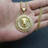 Stainless Steel Flame Pattern Lion Head Pendant