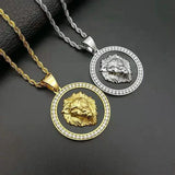 Stainless Steel Flame Pattern Lion Head Pendant