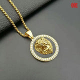 Stainless Steel Flame Pattern Lion Head Pendant