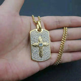 Hip-Hop Stainless Steel Rhinestone Cross Pendant