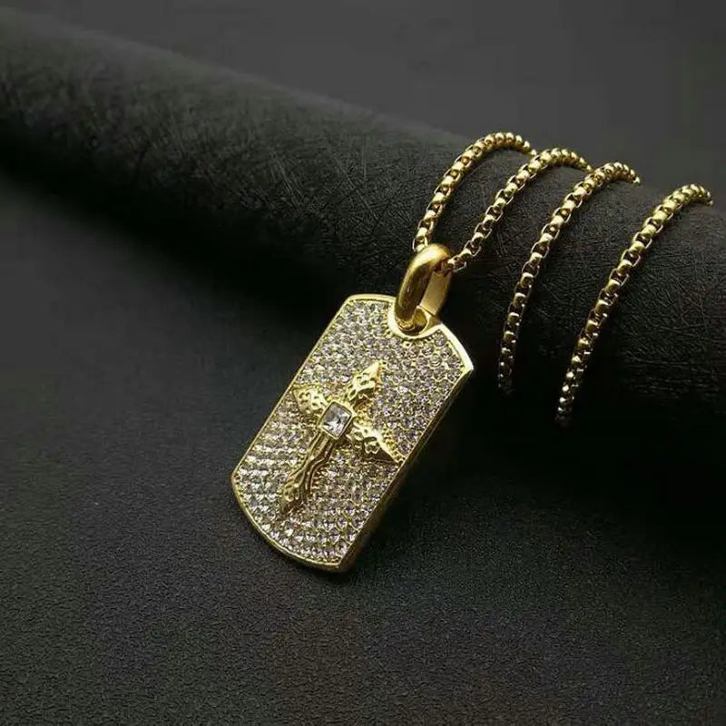 Hip-Hop Stainless Steel Rhinestone Cross Pendant