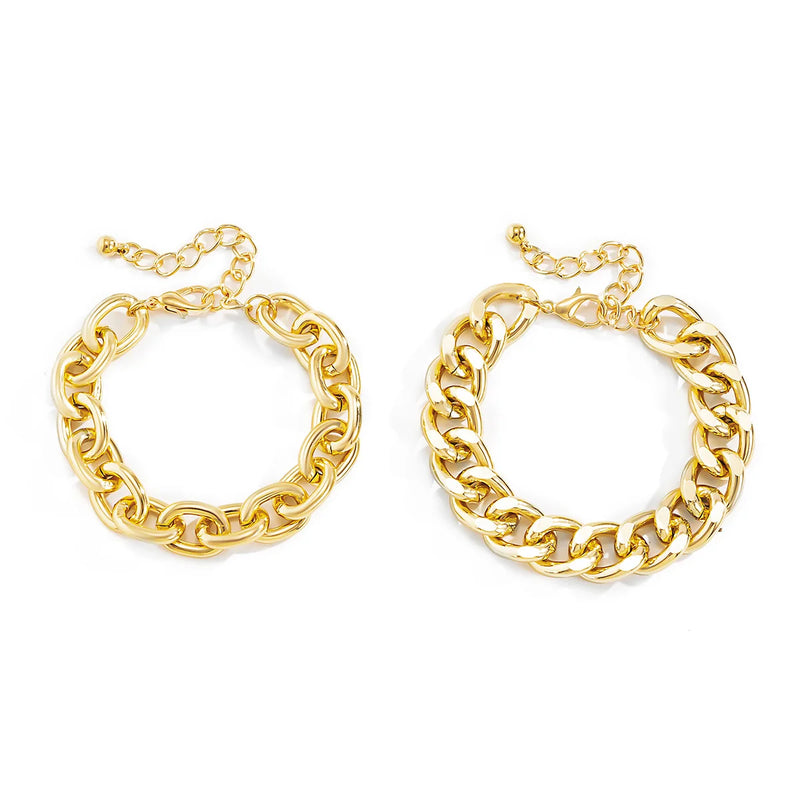 Hip-hop Aluminum Chain Punk Geometric Double Thick Chain Set Female Bracelet