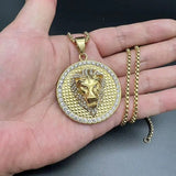 Hip-Hop Lion Head Pendant Titanium Steel Vacuum Gold Plated