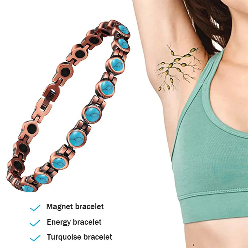 Turquoise Red Copper Magnetic Bracelet for European & American Ladies