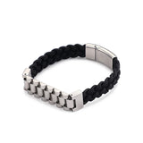 Men's Leather Woven Rope Steel Bracelet