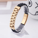 Men's Leather Woven Titanium Steel Bracelet