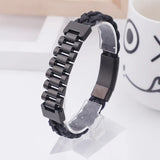 Men's Leather Woven Rope Steel Bracelet