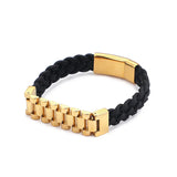 Men's Leather Woven Titanium Steel Bracelet