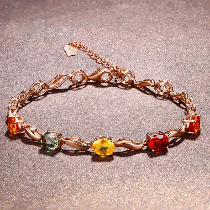 18K Rose Tourmaline Gem Bracelet - European and American Temperament