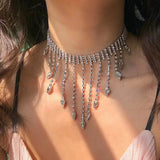 Water Drop Crystal Tassel Pendant Necklace Women's Clavicle Chain