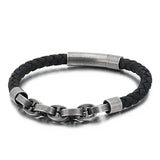 Men's Titanium Steel Bracelet with Braided Leather