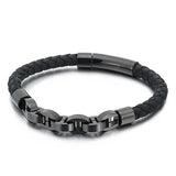 Men's Titanium Steel Bracelet with Braided Leather
