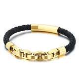 Men's Titanium Steel Bracelet with Braided Leather