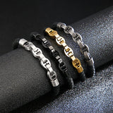 Men's Titanium Steel Bracelet with Braided Leather
