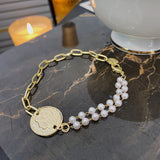 Metal Chain Pearl Gothic Circle Bracelet for Women