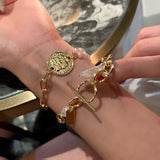 Metal Chain Pearl Gothic Circle Bracelet for Women