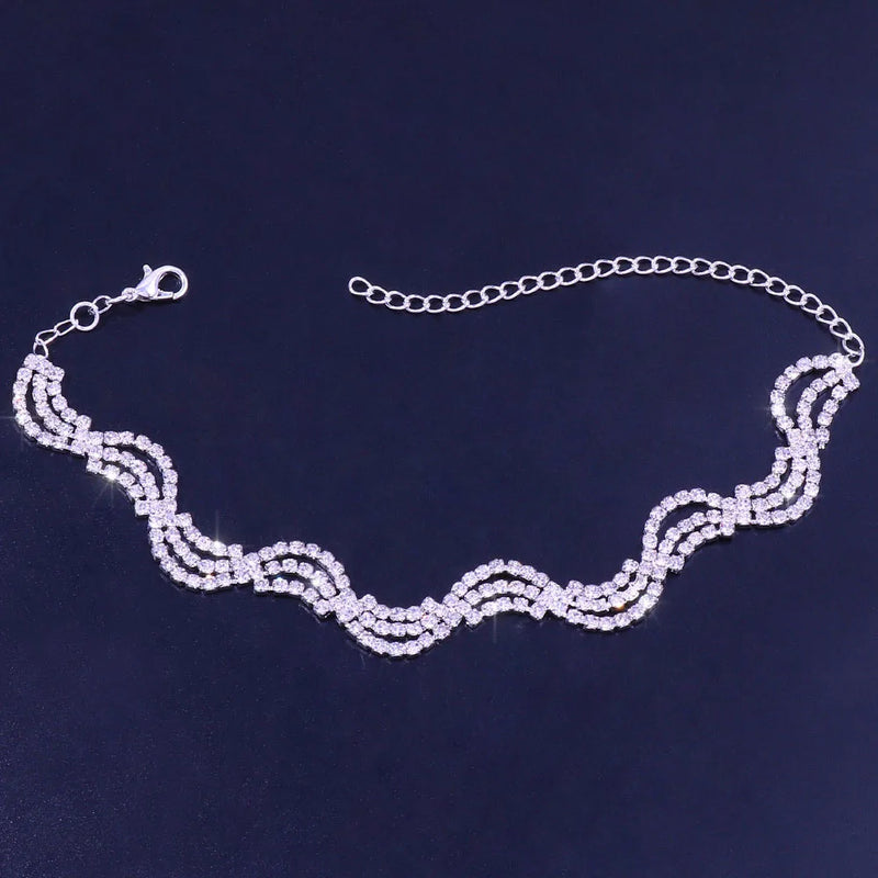 Micro Inlaid Twisted Wave Anklet Rhinestone Beach Foot Ornaments
