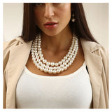 European American Pearl Exaggerated Multi-Layer Necklace