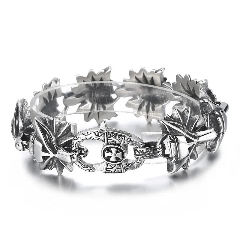 Vintage Cross Buckle Men's Bracelet with Wolf Head