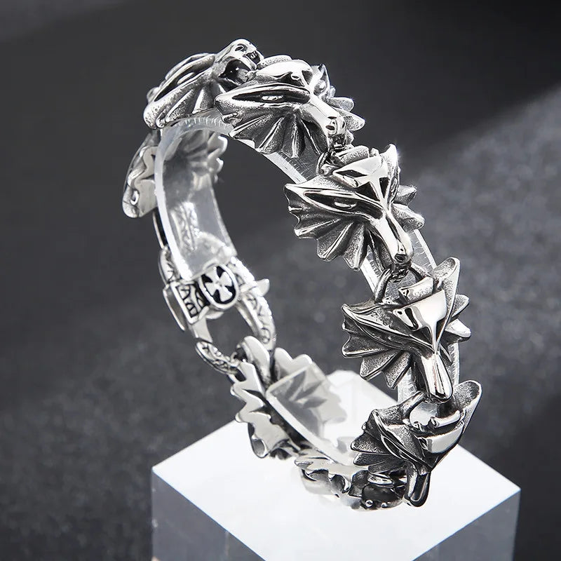 Cross Buckle Hand Decoration Titanium Steel Wolf Head Bracelet