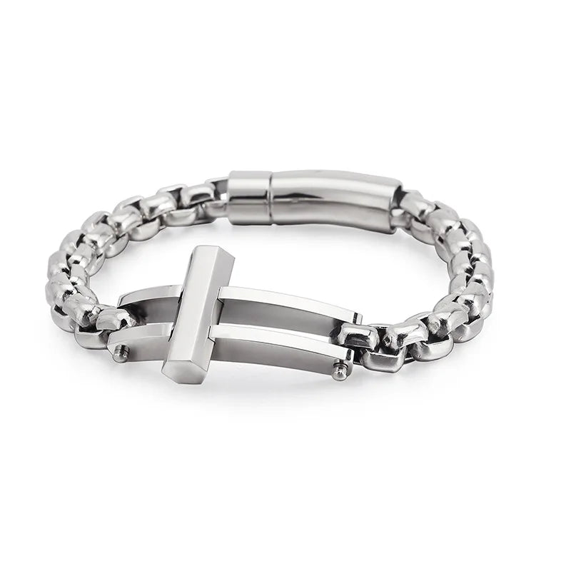 Titanium Steel Bracelet Stainless Steel Men's Cross Square Pearl Chain