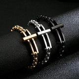 Titanium Steel Bracelet for Men Cross Square Pearl Chain Accessory