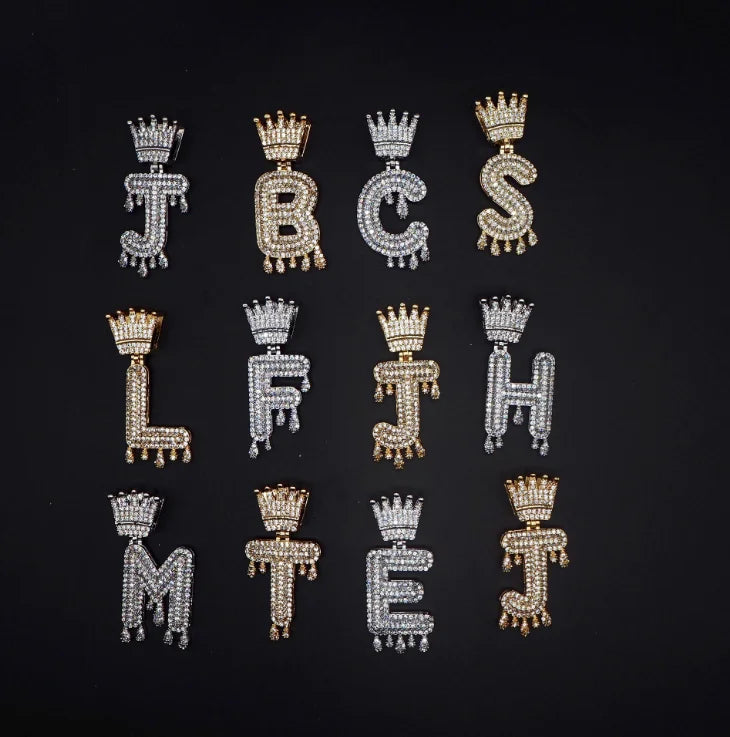High-quality Zircon Water Drop Crown Letter Pendant Necklace