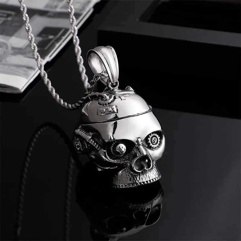 Punk Rock Skull Mechanical Stainless Steel Pendant for Men