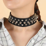 Spiked Rivets Punk Rock Leather Choker