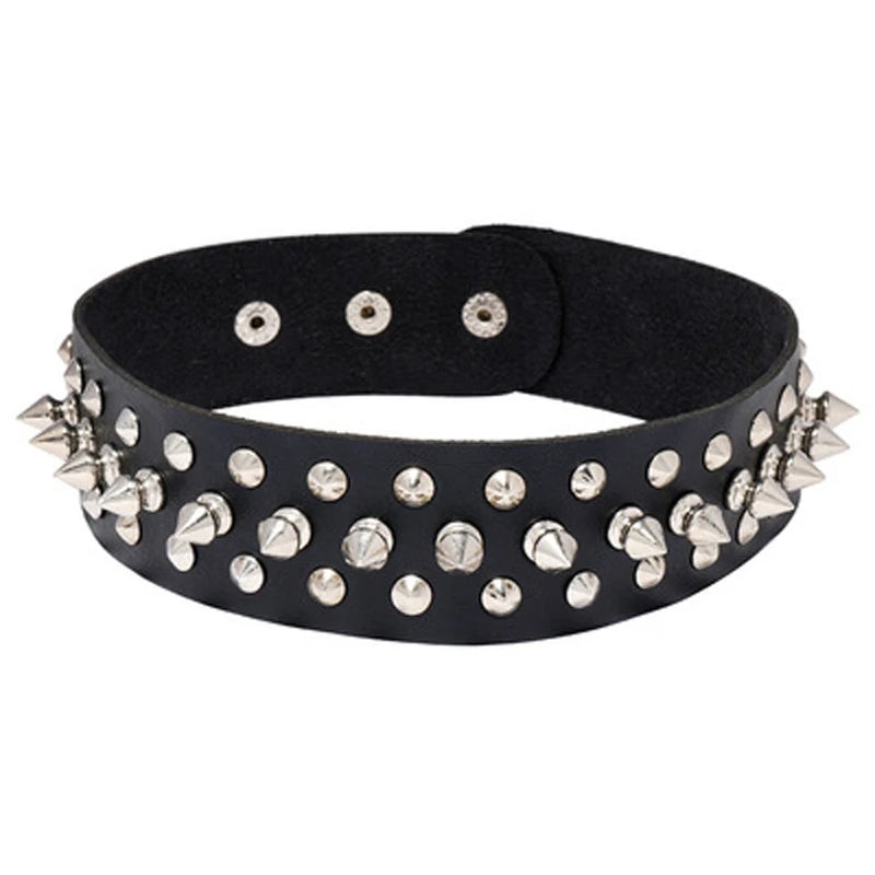 Spiked Rivets Punk Rock Leather Choker