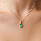 Retro S925 Sterling Silver Emerald Pendant Rose Necklace Female Jewelry