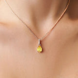 Vintage S925 Silver Water Drop Yellow Gem Pendant Necklace