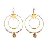 Retro Ethnic Beaded Stone Star Earrings 14K Stainless Steel