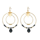Retro Ethnic Beaded Stone Star Earrings 14K Stainless Steel