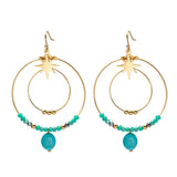 Retro Ethnic Beaded Stone Star Earrings 14K Stainless Steel