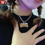Spice Letter Dog Bone Pendant Necklace Stainless Steel Clavicle Chain Y2K