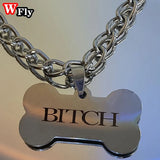 Spice Letter Dog Bone Pendant Necklace Stainless Steel Clavicle Chain Y2K