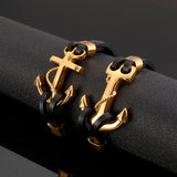 Men's Stainless Steel Cross Leather Anchor Bracelet
