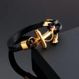 Stainless Steel Cross Leather Bracelet Anchor Titanium Steel Men's Jewelry
