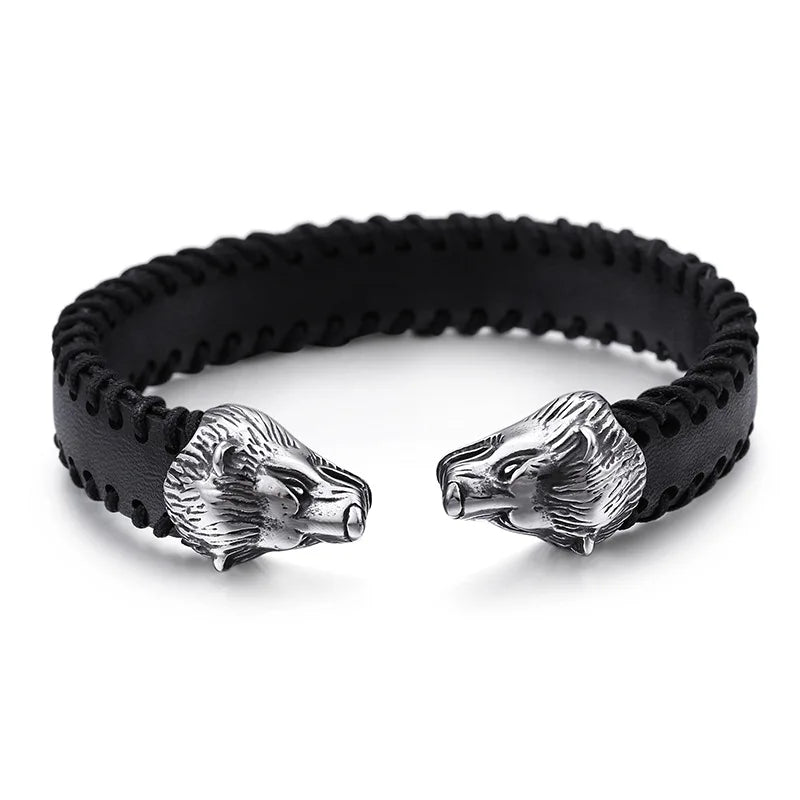 Men's Leather Bracelet Stainless Steel Punk Style