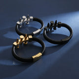 Nail Leather Bracelet Stainless Steel Hand-Woven Jewelry