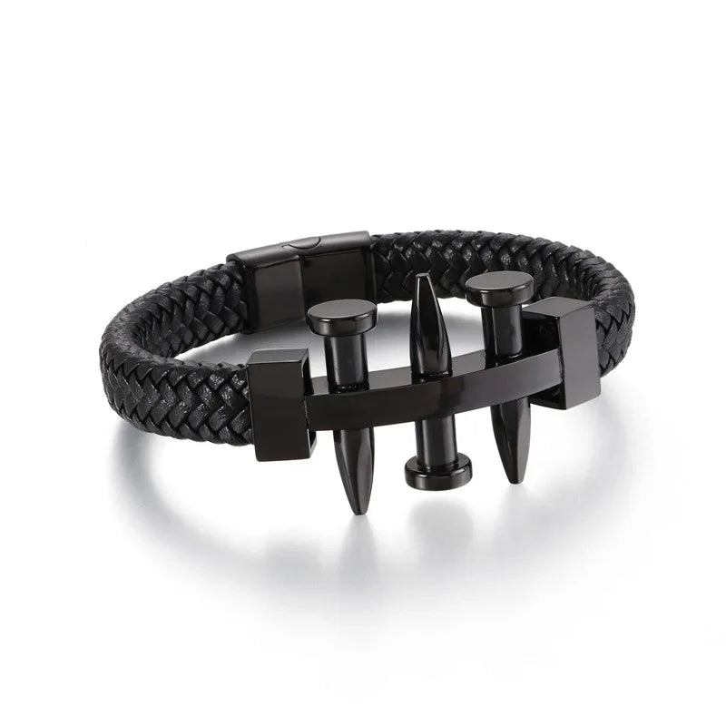 Nail Leather Bracelet Stainless Steel Hand-Woven Jewelry