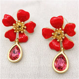 Enamel Glaze Flower Crystal Stud Earrings